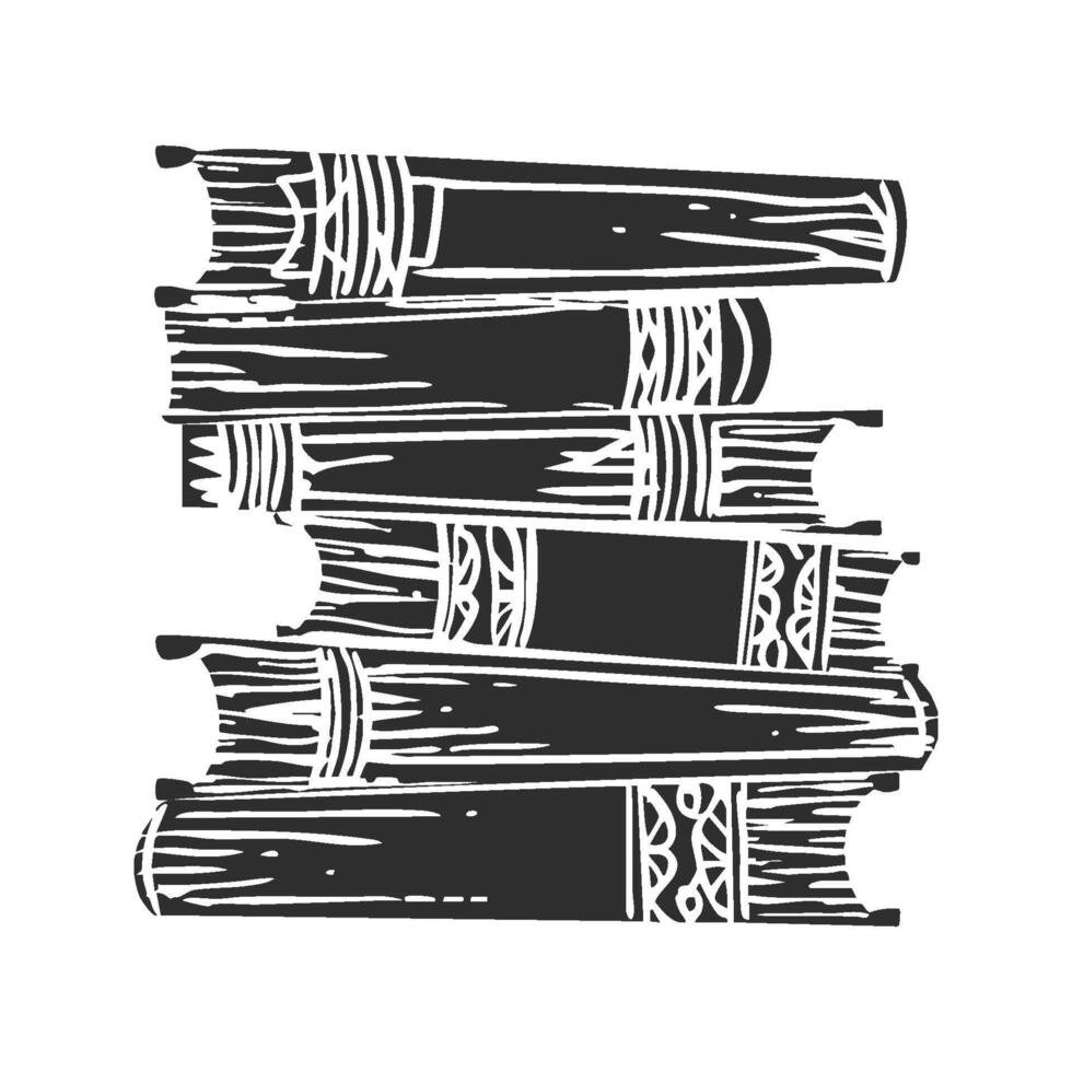 Stack Of Vintage Books Silhouette Illustration. Knowledge And Literature Concept Isolated Illustration vector