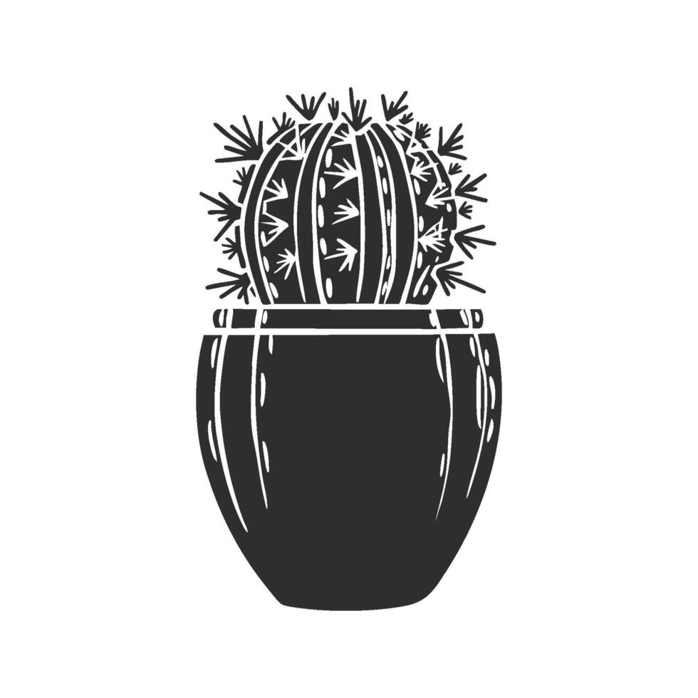 Cactus In Pot Silhouette Illustration. Minimalist Desert Plant Design Isolated Illustration vector