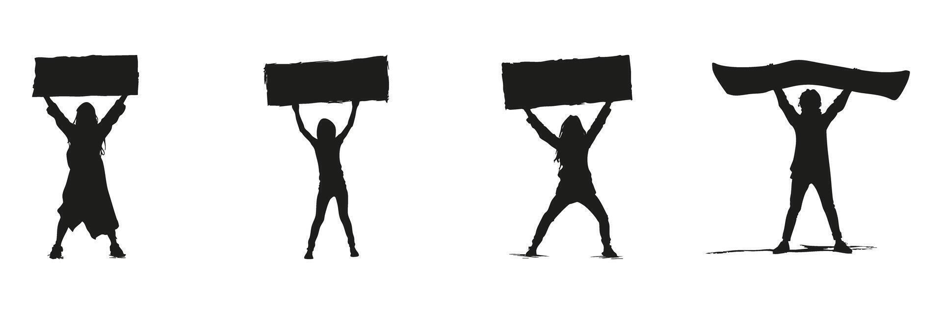 People Holding Banners Silhouette Set. Protest And Activism Symbol Collection. Social And Political Awareness Use. Isolated Illustration vector