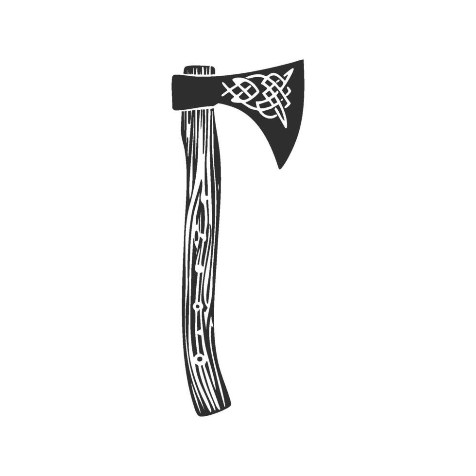 Viking Axe With Celtic Knot Design Silhouette Illustration. Symbol Of Strength And Heritage Isolated Illustration vector
