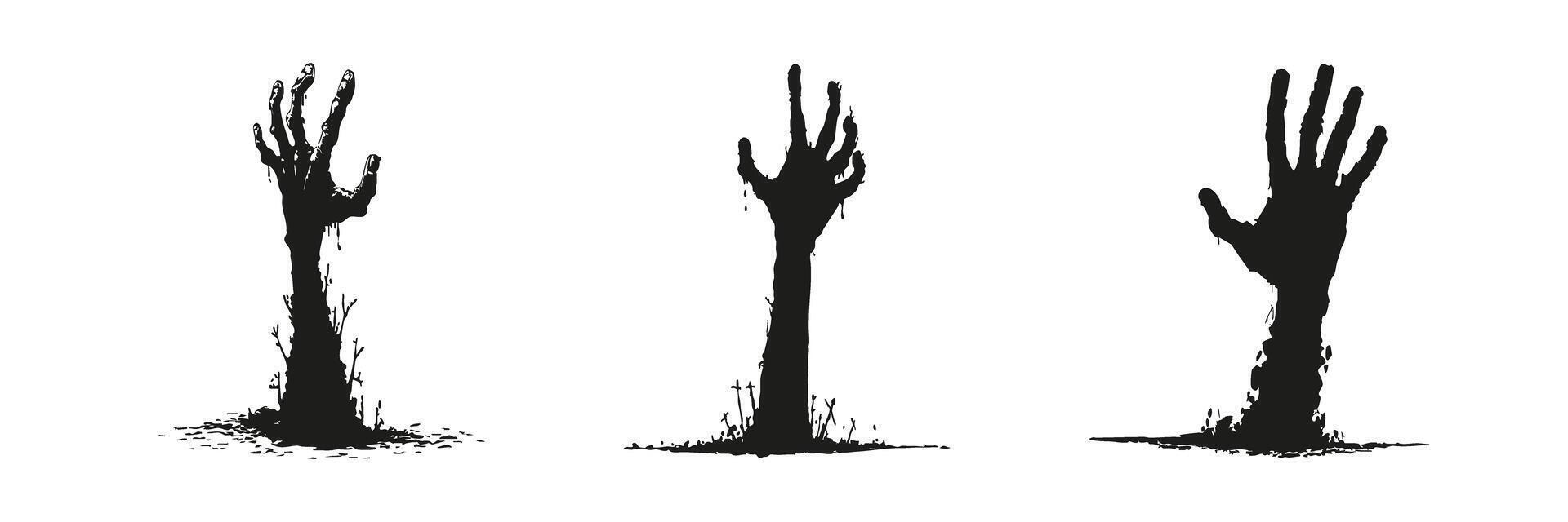 Zombie Hand Silhouettes In Horror Icon Set. Halloween And Spooky Theme Collection. Entertainment And Graphic Design Use. Isolated Illustration vector