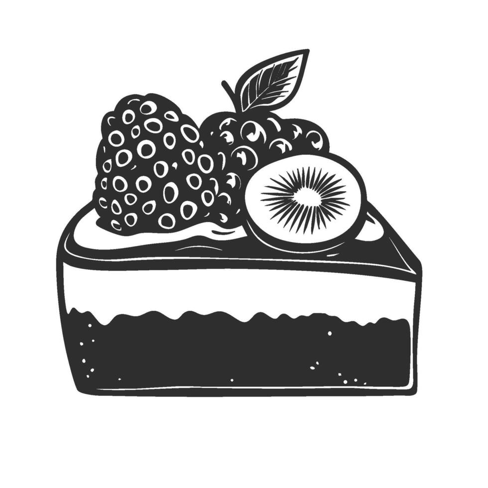 Slice Of Berry And Kiwi Cake Silhouette Illustration. Dessert And Fruit Garnish Concept Isolated Illustration vector