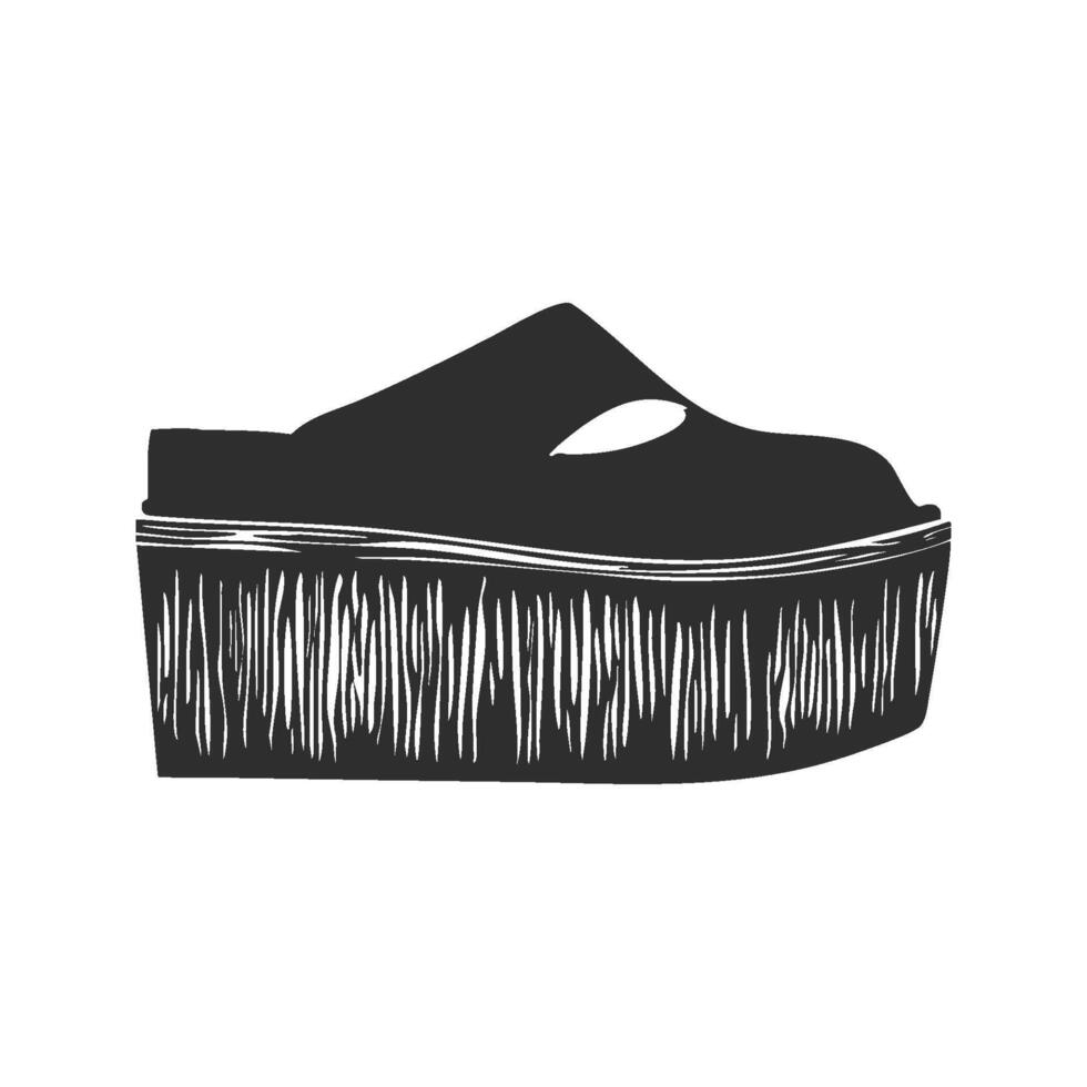 Platform Sandal Silhouette Illustration. Fashionable Footwear Design With Textured Sole. Isolated Illustration vector