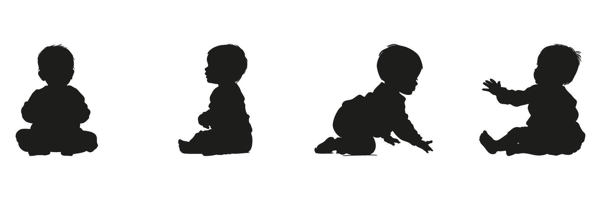 Baby Poses In Silhouette Set. Infant Development And Movement Symbol Collection. Parenting And Childcare Use. Isolated Illustration vector