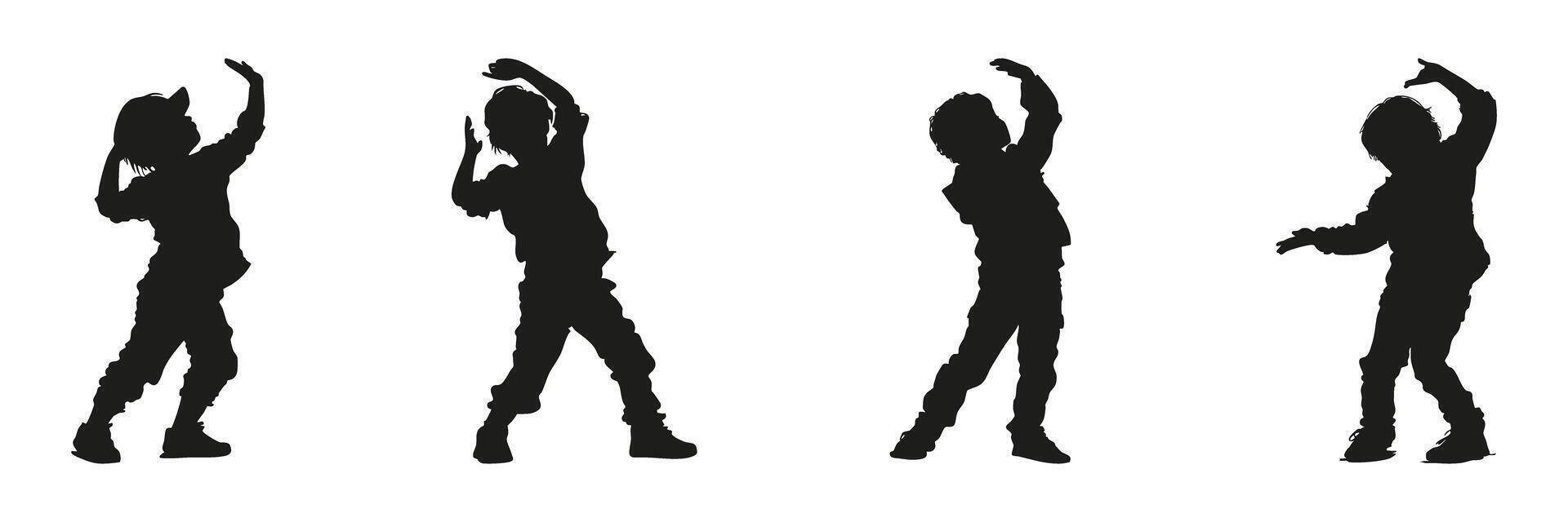 Children Dancing Silhouette Set. Playful Movement And Joyful Expression Symbol Collection. Educational And Recreational Use. vector