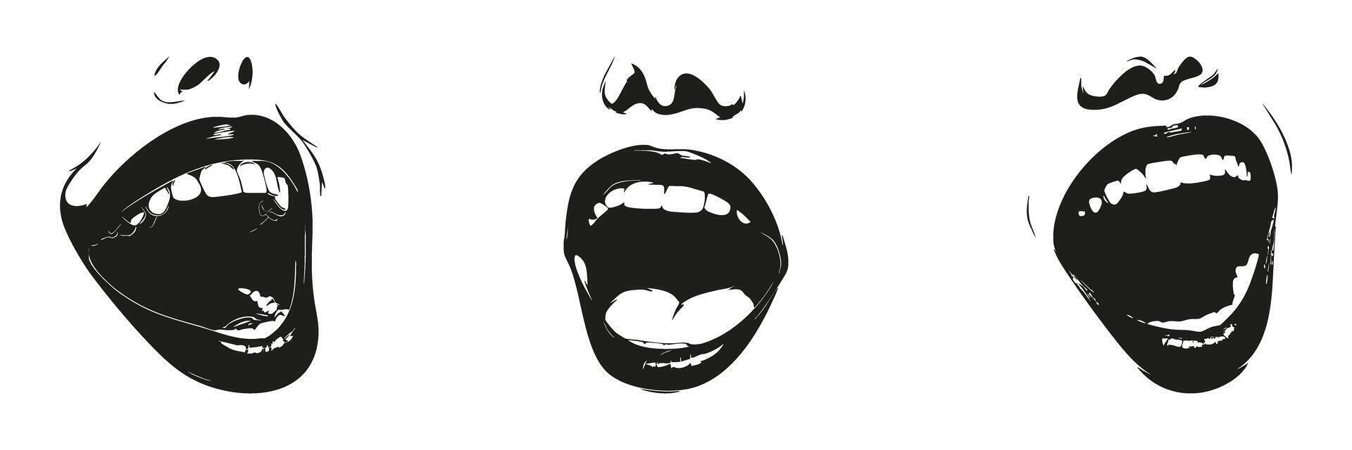 Open Mouth Expressions In Silhouette Set. Emotional Expression And Communication Symbol Collection. Artistic And Graphic Design Use. Isolated Illustration vector