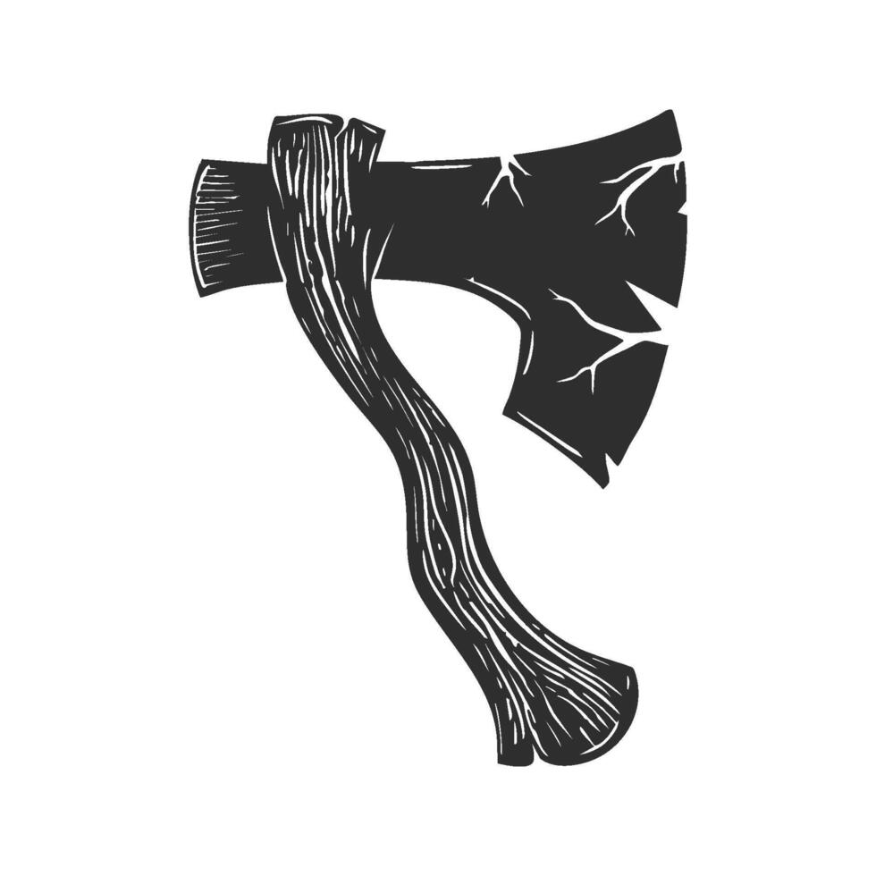 Vintage Axe With Cracked Blade Silhouette Illustration. Symbol Of Strength And Craftsmanship Isolated Illustration vector
