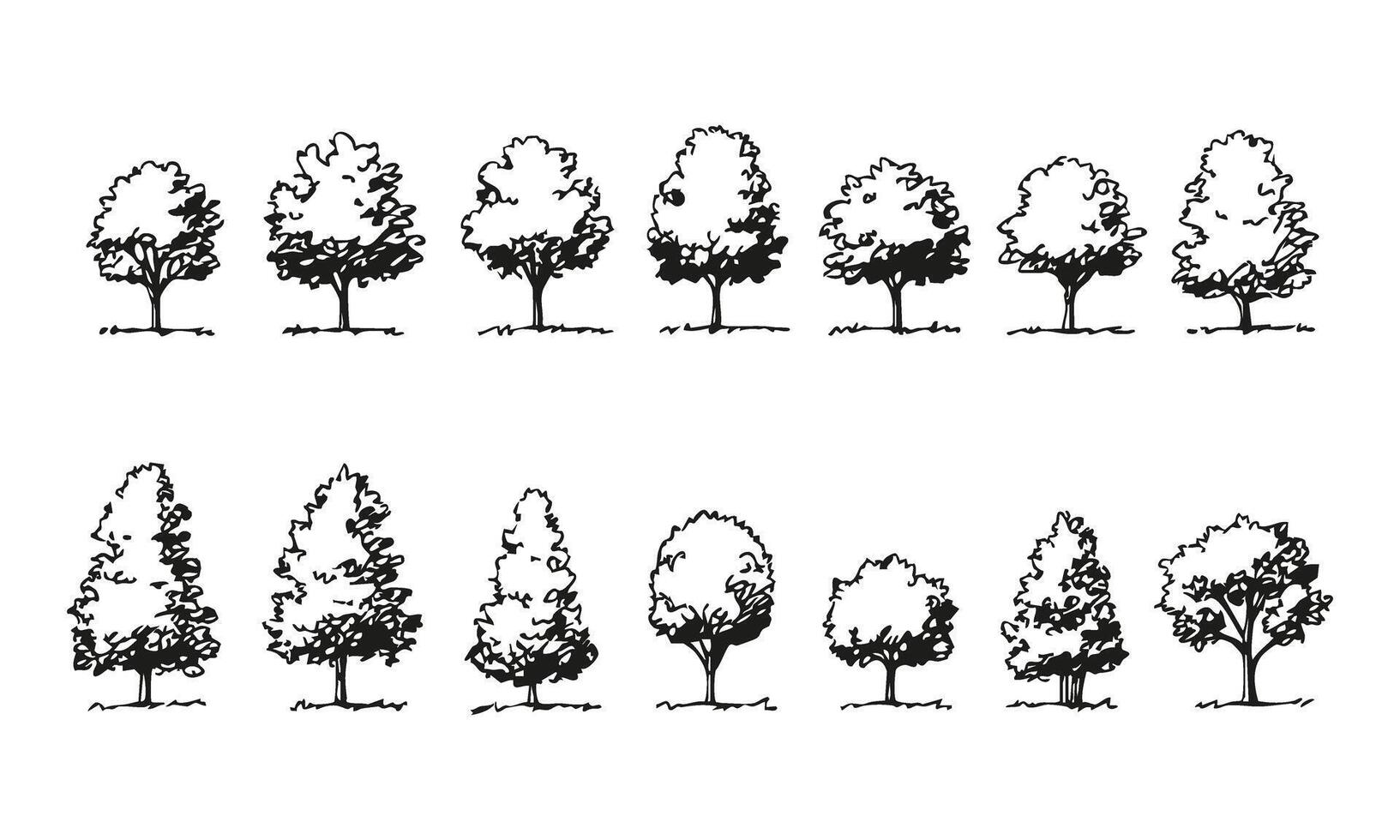 Black and White Tree Silhouettes Set. Landscape Architecture and Environmental Design Collection. Simplistic and Versatile Use. Isolated Illustration vector