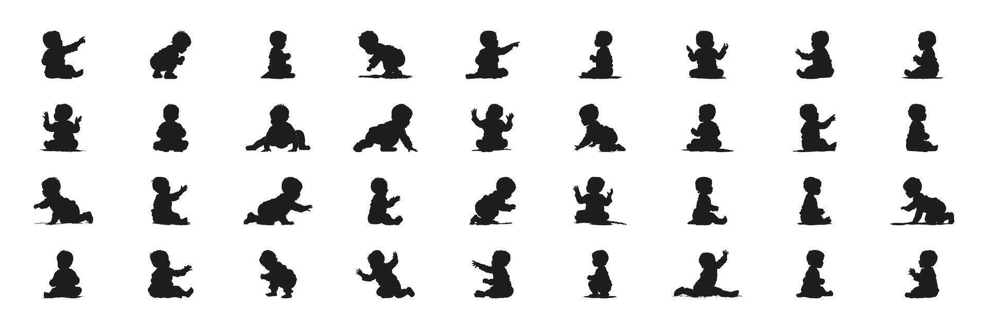 Baby Poses In Silhouette Set. Infant Development And Early Childhood Activity Symbol Collection. Parenting And Educational Use vector