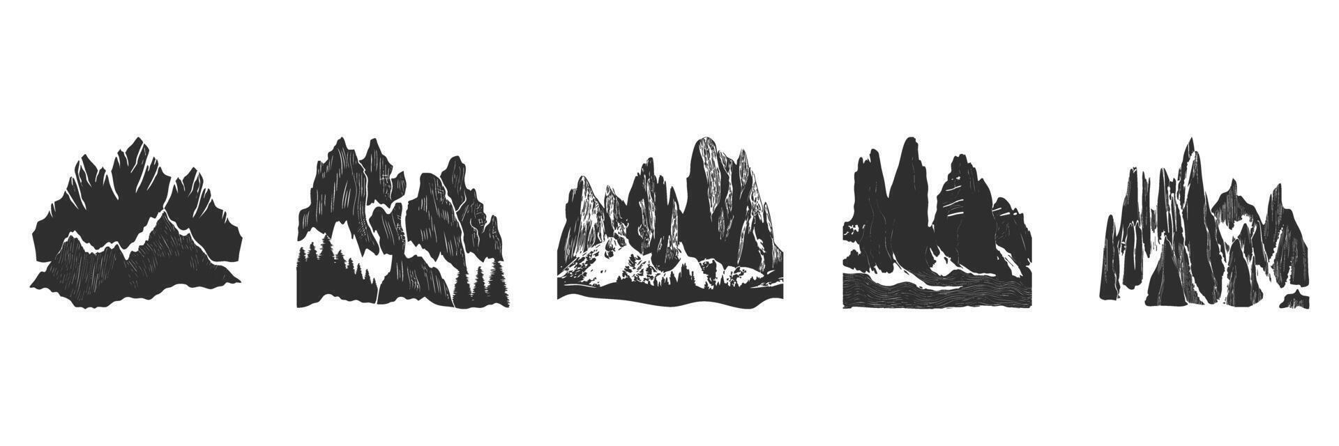 Mountain Range Silhouettes Collection. Nature'S Majesty And Adventure Inspiration Isolated Illustration Set vector