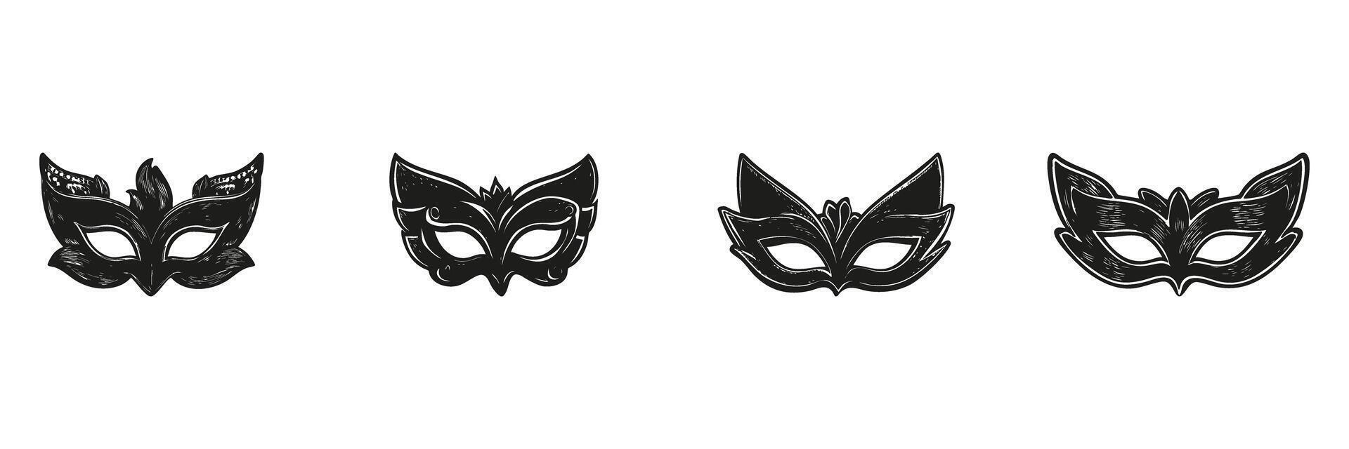 Masquerade Mask Silhouette Set. Festive And Carnival Costume Accessory Collection. Event And Celebration Use. Isolated Illustration vector