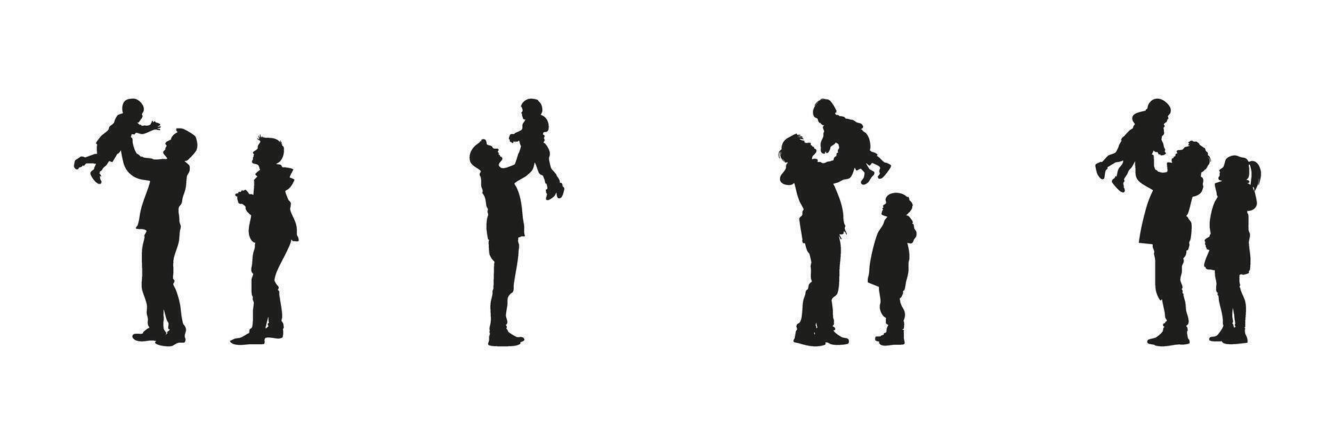 Family Interaction In Silhouette Set. Parenting, Childhood, And Emotional Bonding Symbol Collection. Social And Educational. vector
