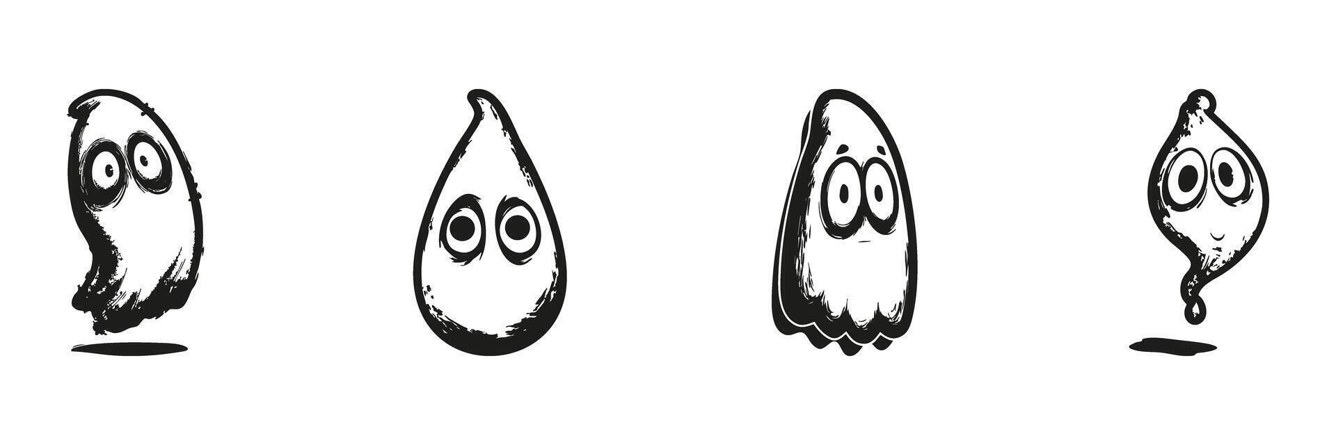 Cartoon Ghost Characters In Silhouette Set. Playful And Spooky Expression Collection. Halloween And Entertainment Design. Isolated Illustration vector