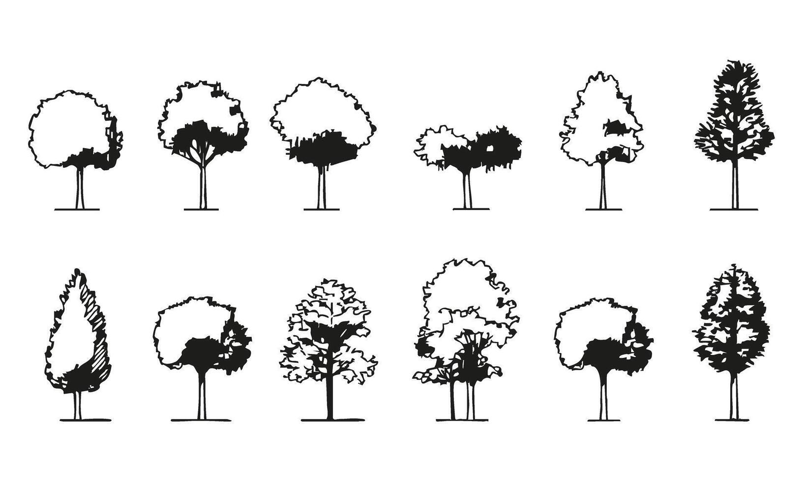 Black Silhouette Tree Collection Set. Landscape Architecture And Urban Design Element Collection. Isolated Illustration vector