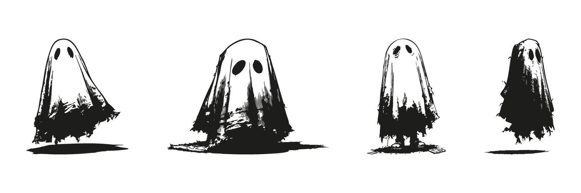 Ghost Silhouettes In Icon Set. Halloween And Spooky Theme Collection. Decorative And Festive Use. Isolated Illustration vector
