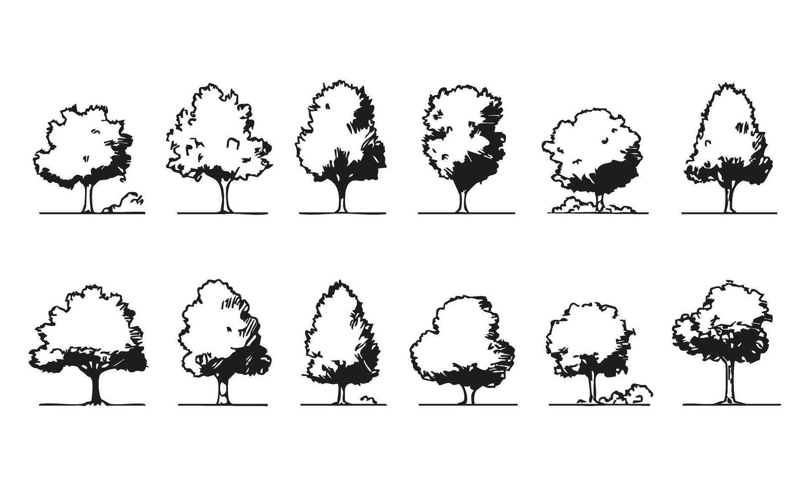 Black and White Tree Silhouette Set. Landscape Architecture and Design Element Collection. Isolated Illustration vector