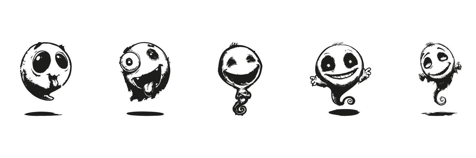Cartoon Ghost Faces In Silhouette Set. Playful And Spooky Character Expression Collection. Halloween And Entertainment Use. Isolated Illustration vector