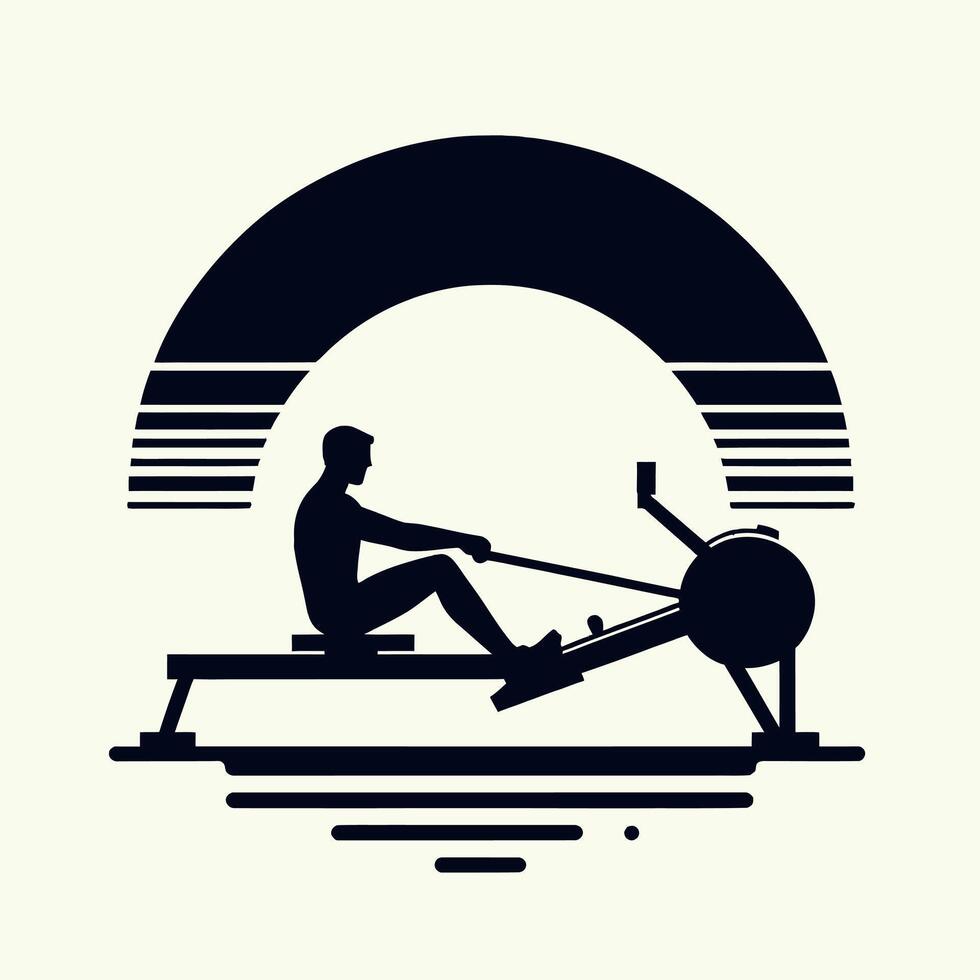 silhouette of a man rowing on a rowing machine vector