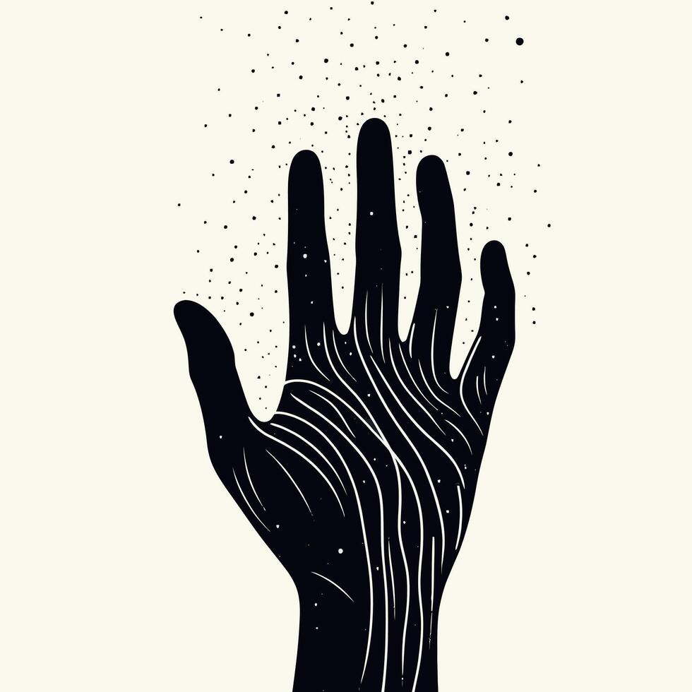 a hand with a black and white drawing of a hand vector