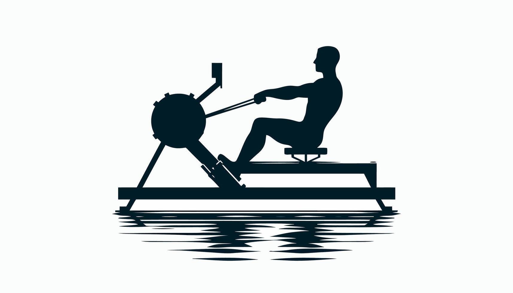a silhouette of a man rowing on a rowing machine in gym vector