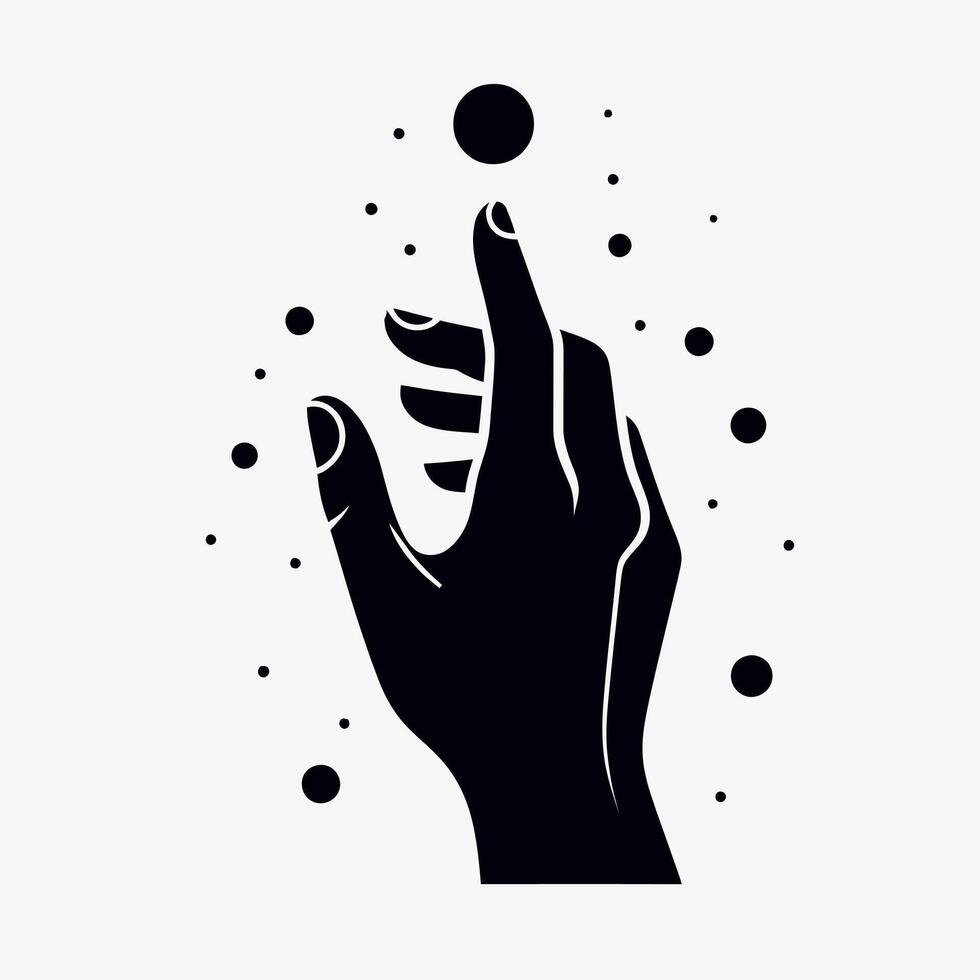 a hand reaching for a ball of light vector
