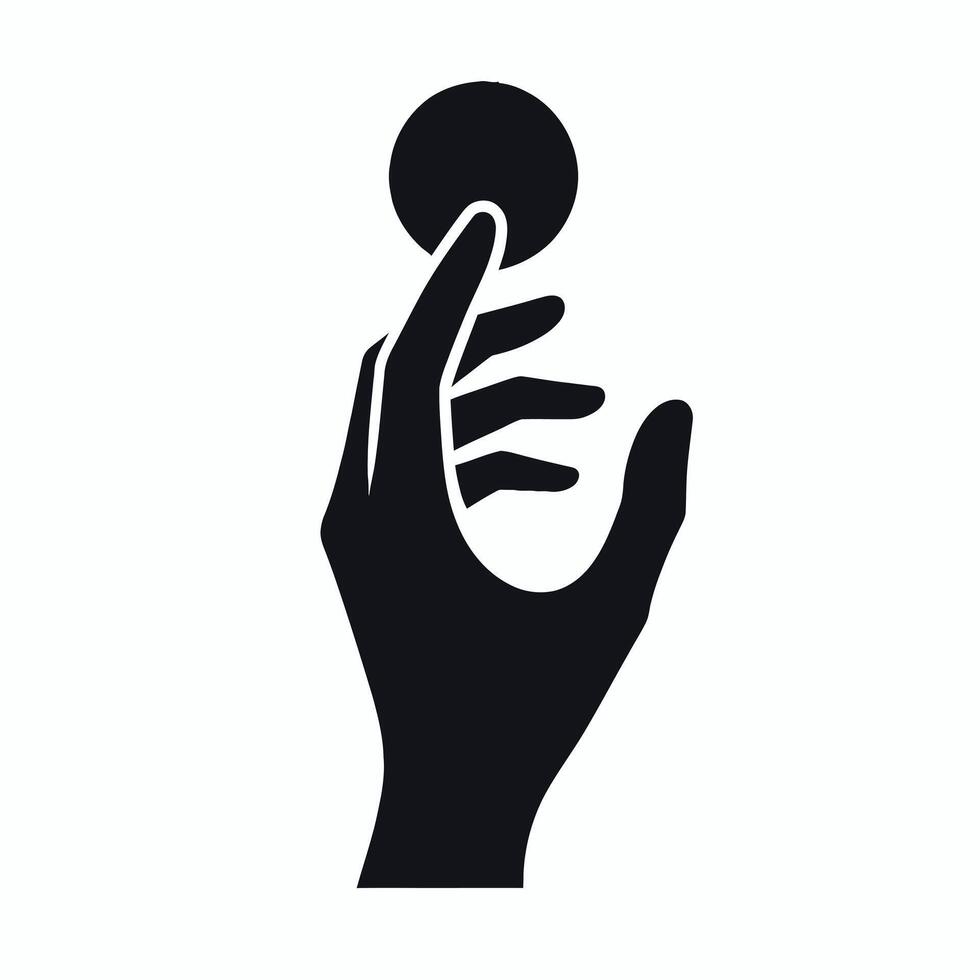 a hand holding a coin icon in black on a white background vector