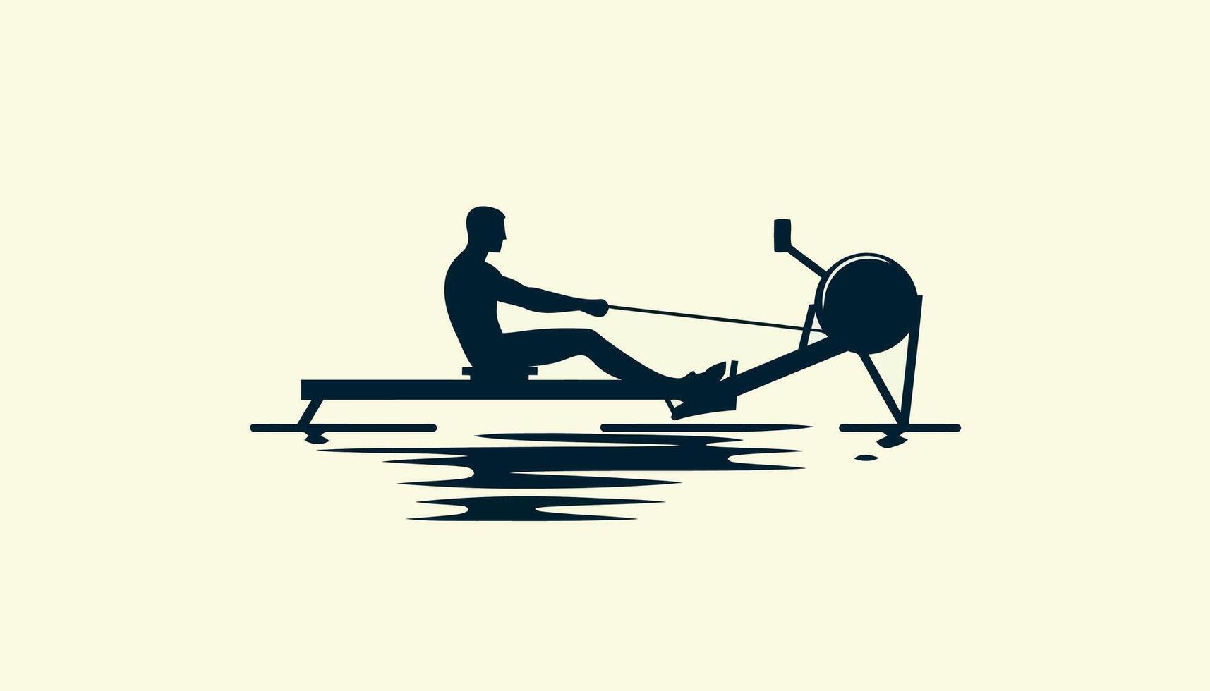a silhouette of a man rowing on a gym vector