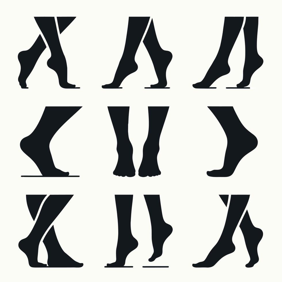 a set of silhouettes of legs and feet vector