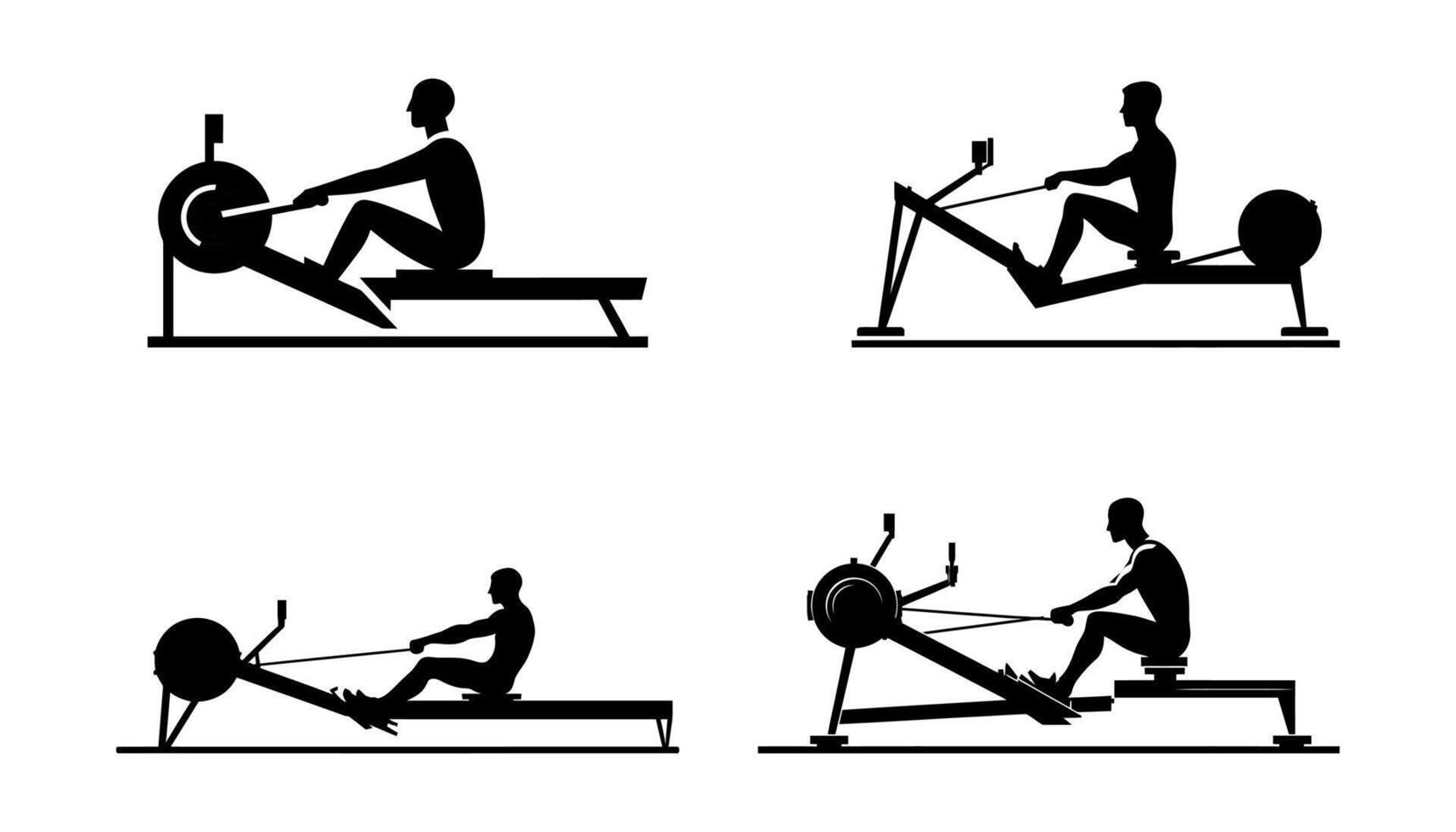 four silhouettes of people on rowing machines vector
