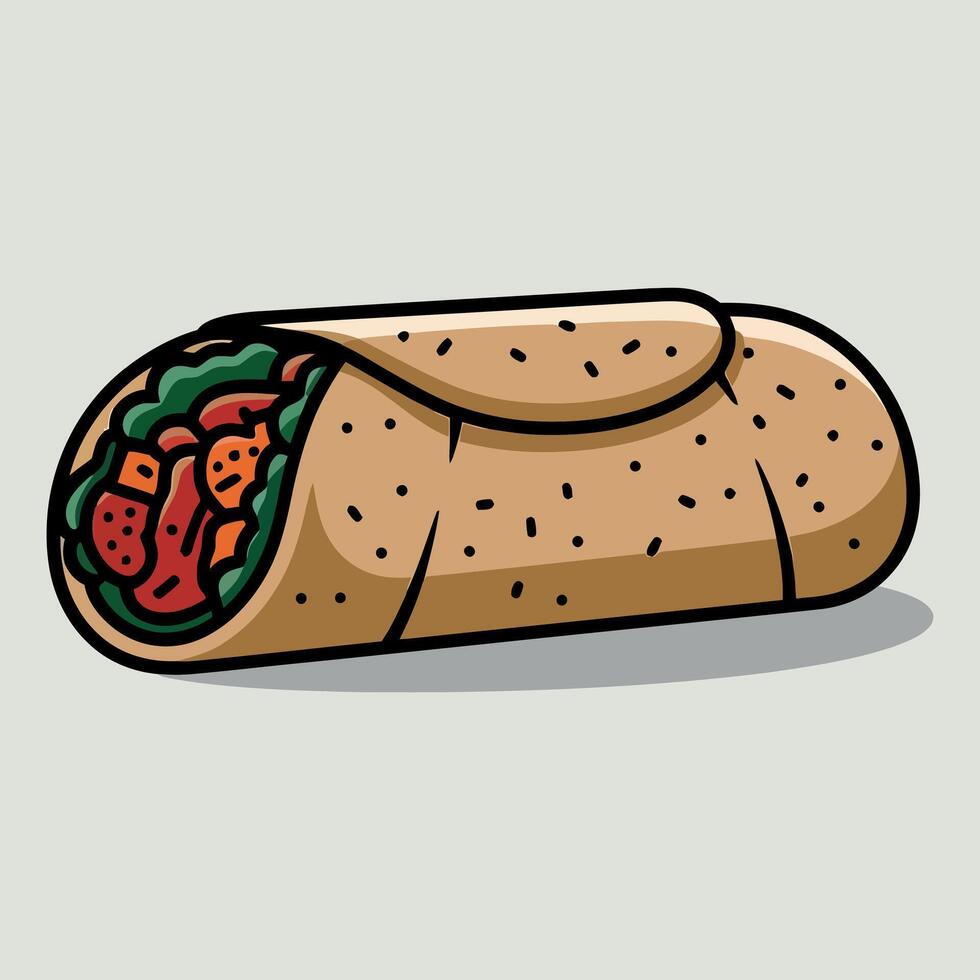 a burrito with meat and vegetables on it vector