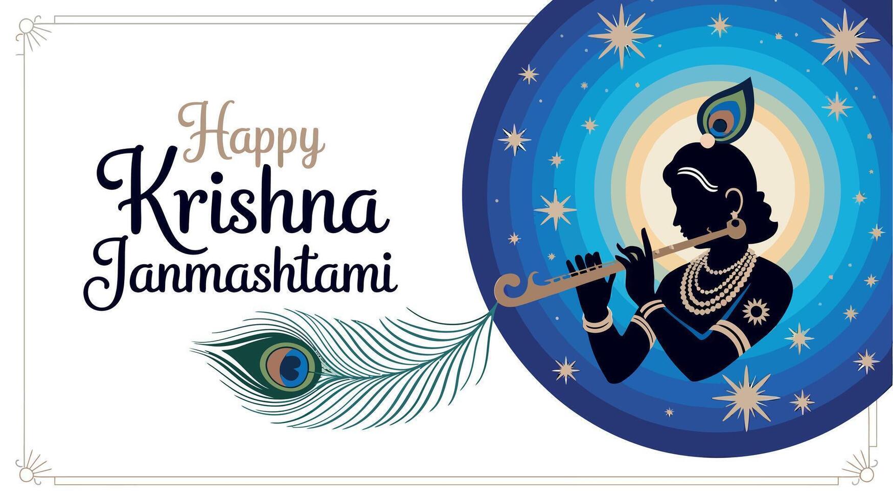 Happy Krishna Janmashtami with Lord Krishna Playing Flute Background vector
