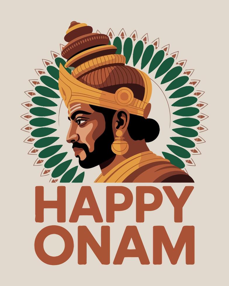 Happy Onam Poster with King Mahabali Traditional artwork vector