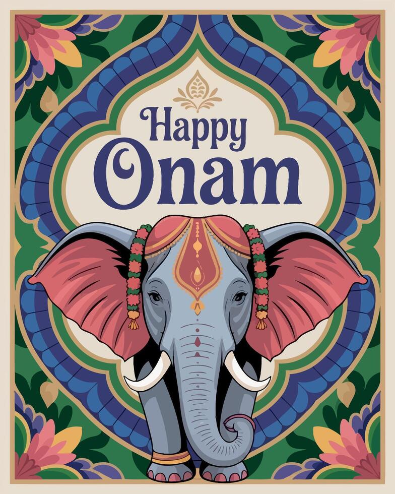 happy onam greeting card with elephant illustration vector