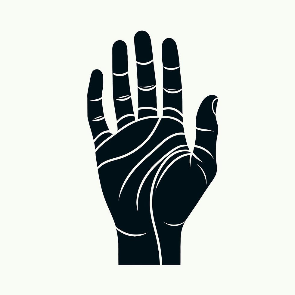 a black and white illustration of a hand with a palm vector