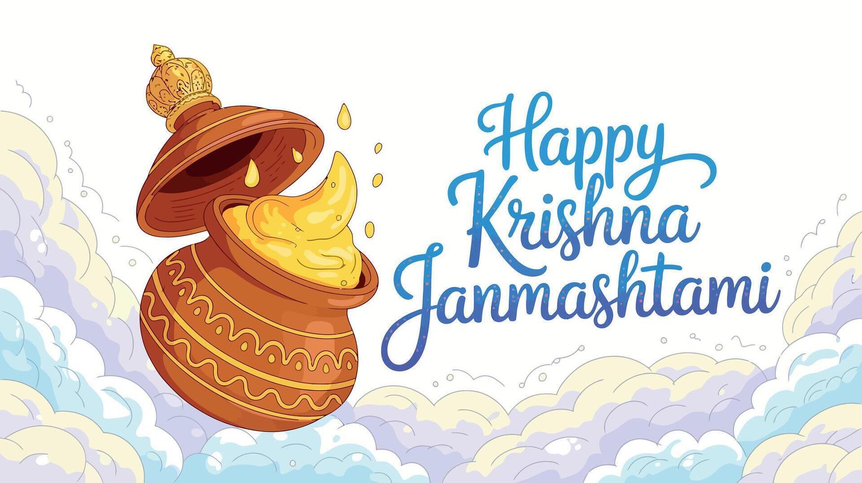 Happy Krishna Janmashtami Festival Wishes Butter Pot artwork vector