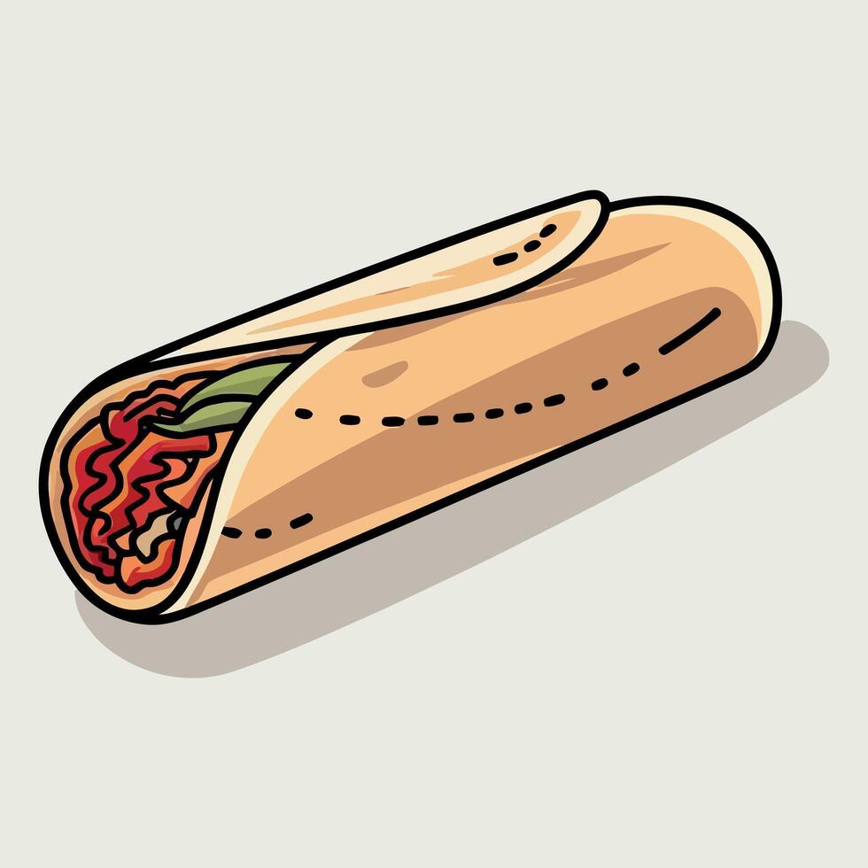 a burrito with meat and vegetables on a white background vector