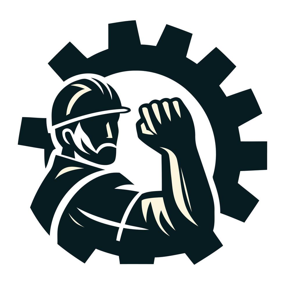 a man in a hard hat with a fist raised vector