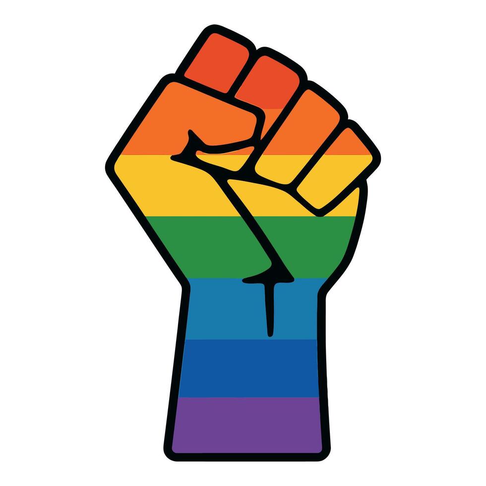 a fist with a rainbow flag on it vector