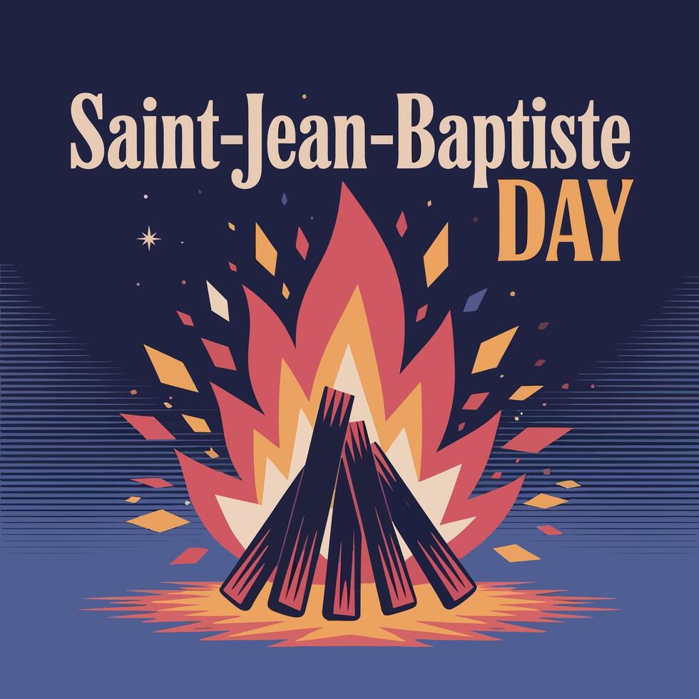 Saint Jean Baptiste Day Bonfire Celebration Illustration on Dark Background artwork design vector