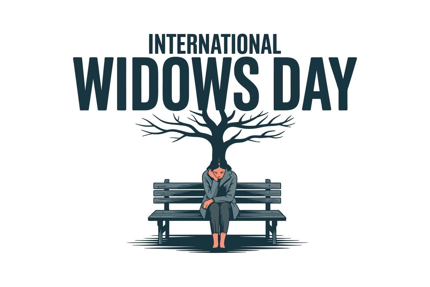 Sad Widow on Bench Illustration for International Widows Day vector