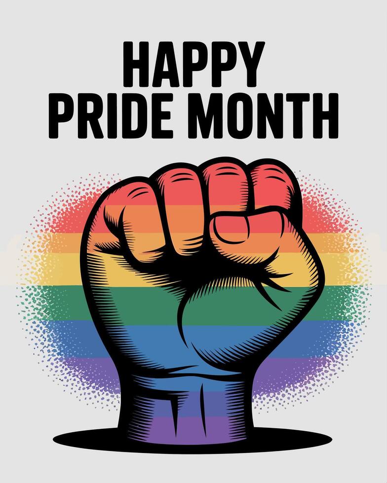 happy pride month with fist in the air artwork vector