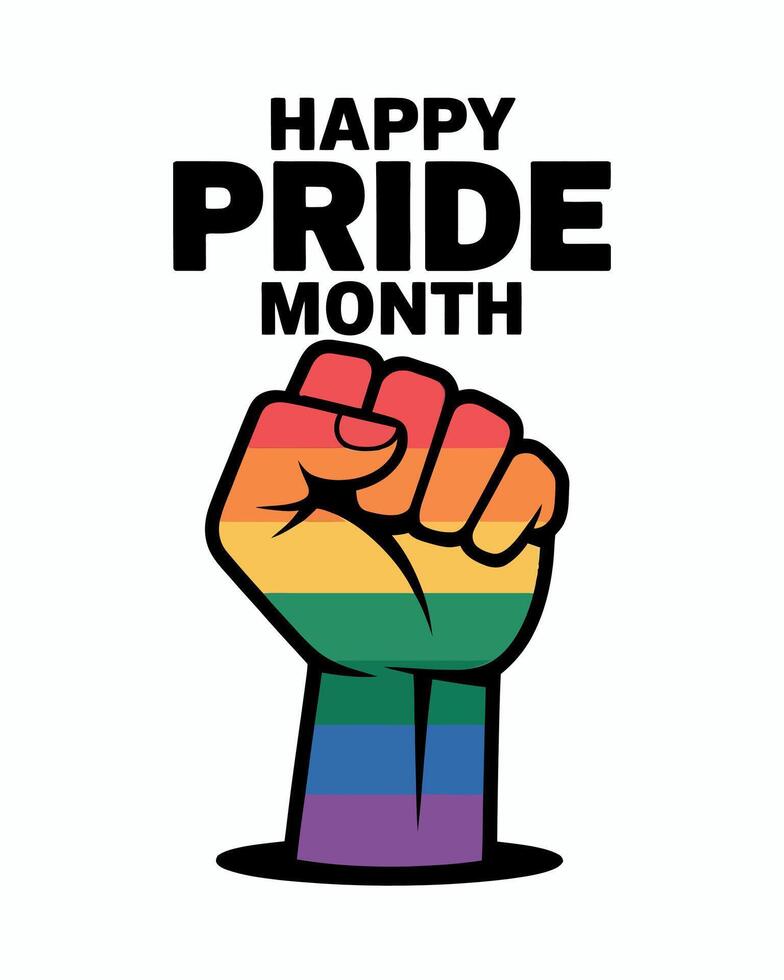Bold Pride Month Poster with Rainbow Fist and Retro design vector