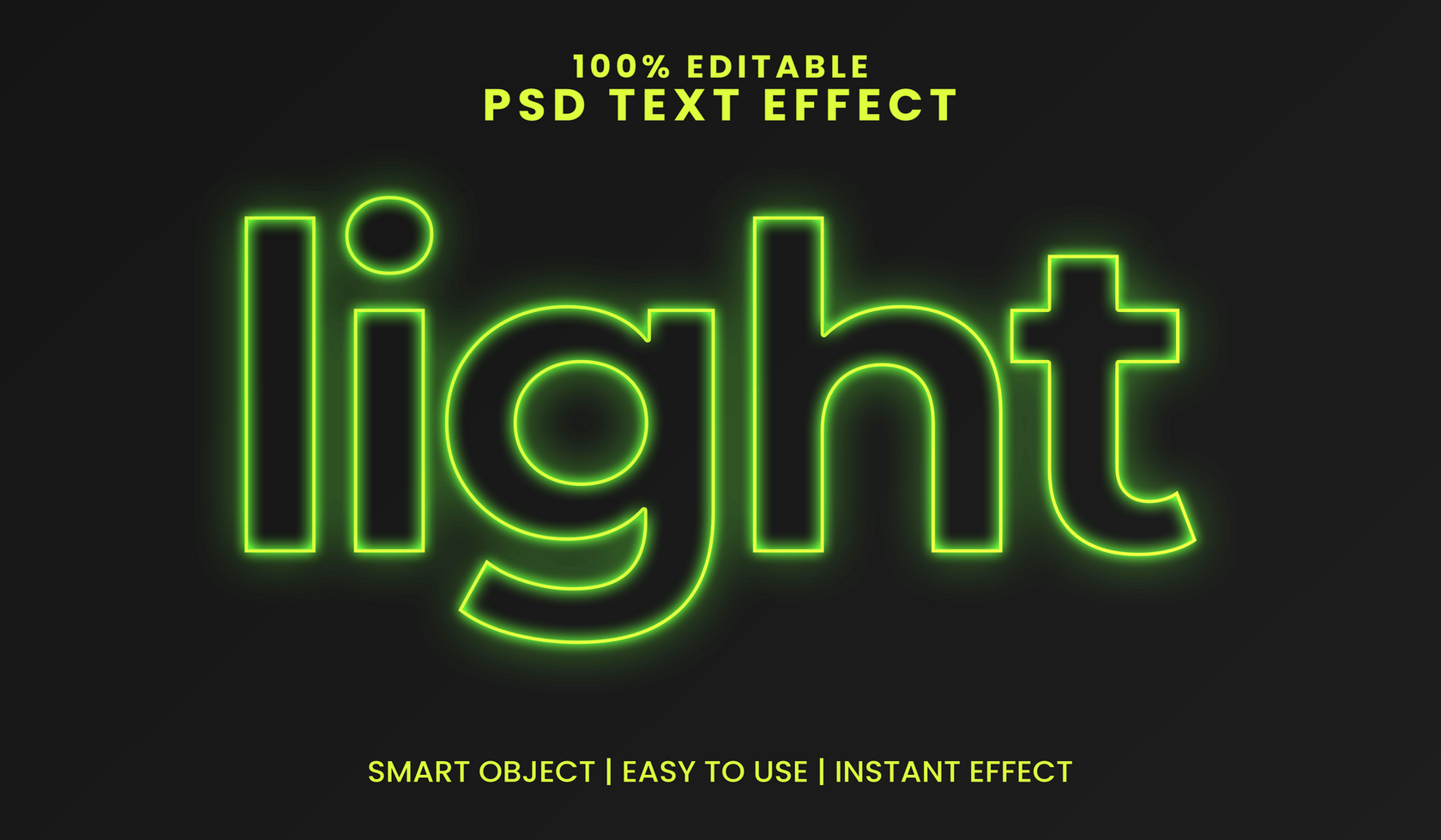 Green Light Outline Text Effect Editable Neon Typography psd