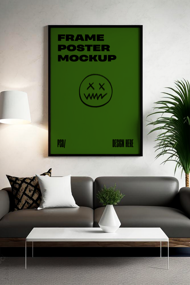 Indoor Framed Poster Mockup in Living Room psd