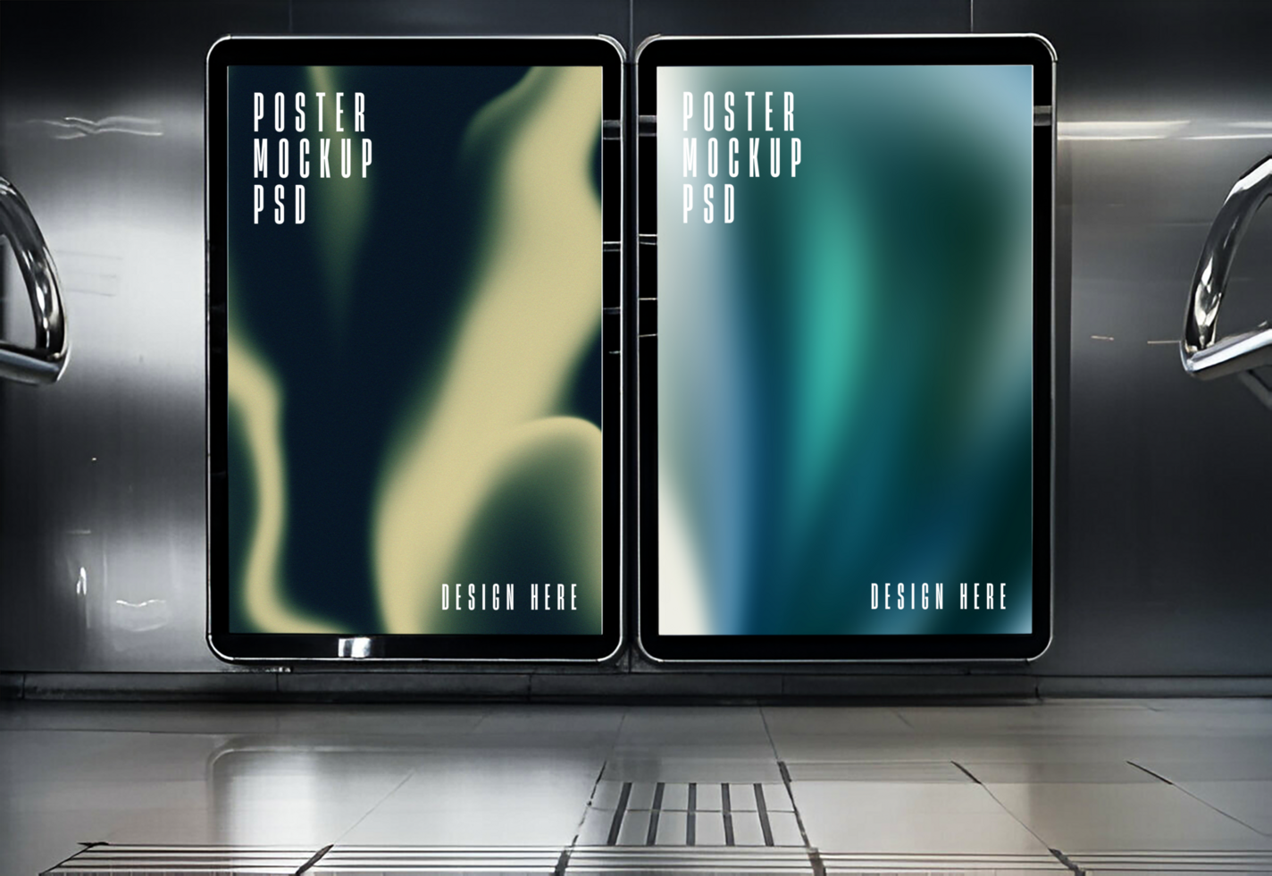ual Poster Mockup - Modern Device Display Scene psd