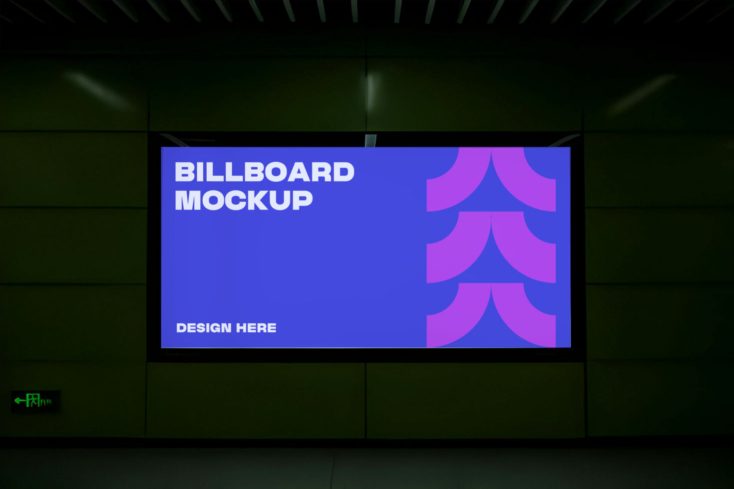 Digital Billboard Mockup in Dark Underground Tunnel Environment psd