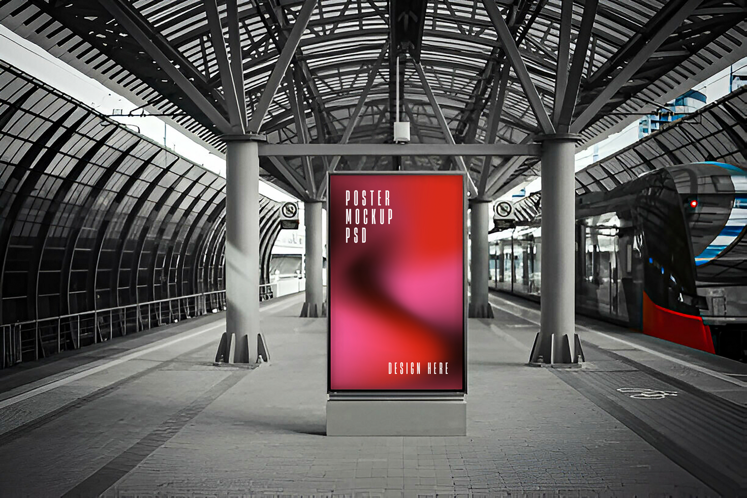 Train Station Poster Mockup in Modern Transit Terminal psd