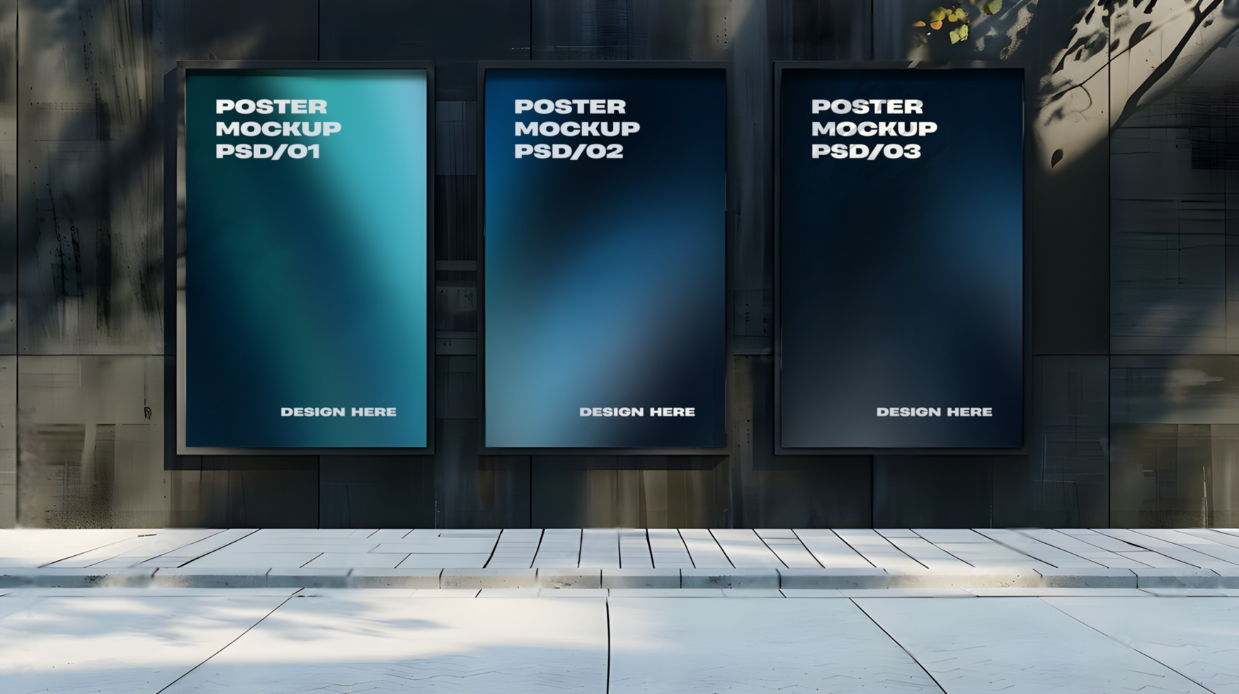 Triple Outdoor Poster Mockup on Building Wall psd