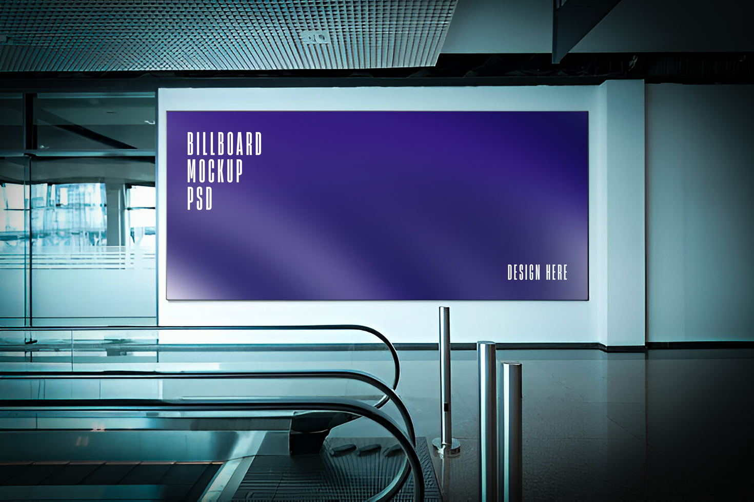Shopping Mall Escalator Billboard Mockup psd