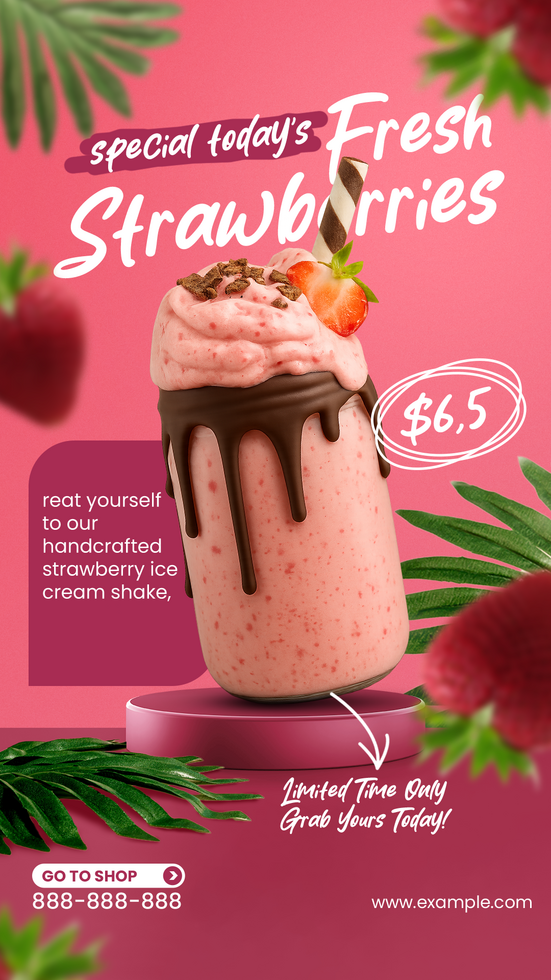 Strawberry Fresh Chocolate Ice Cream Social Media Story Promo psd